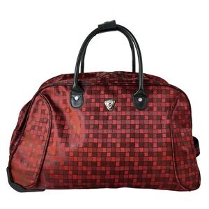 CALPAK Red Plaid Rolling Travel Duffel Bag Luggage Wheels